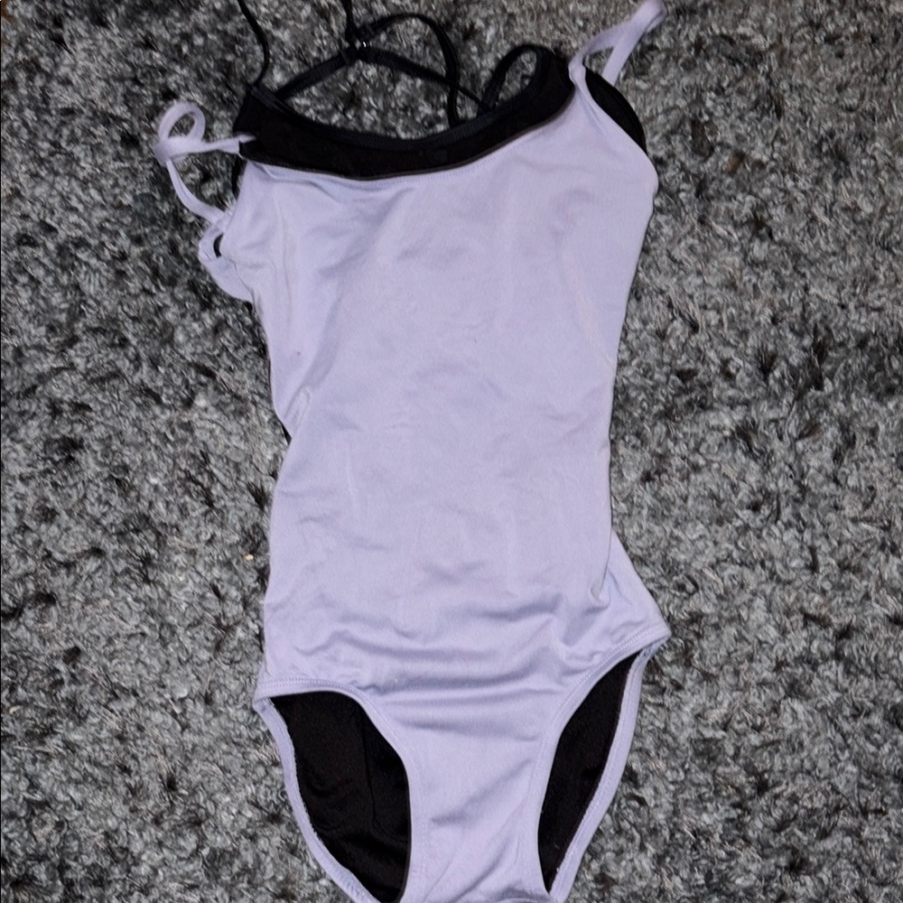 Jo & Jax small adult Lavender One-Piece leotard for dance with Black Trim